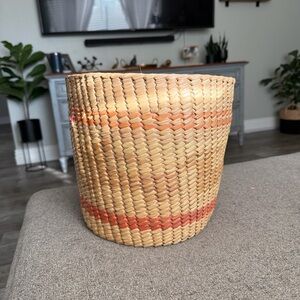 Handwoven Natural Basket with Red Accents